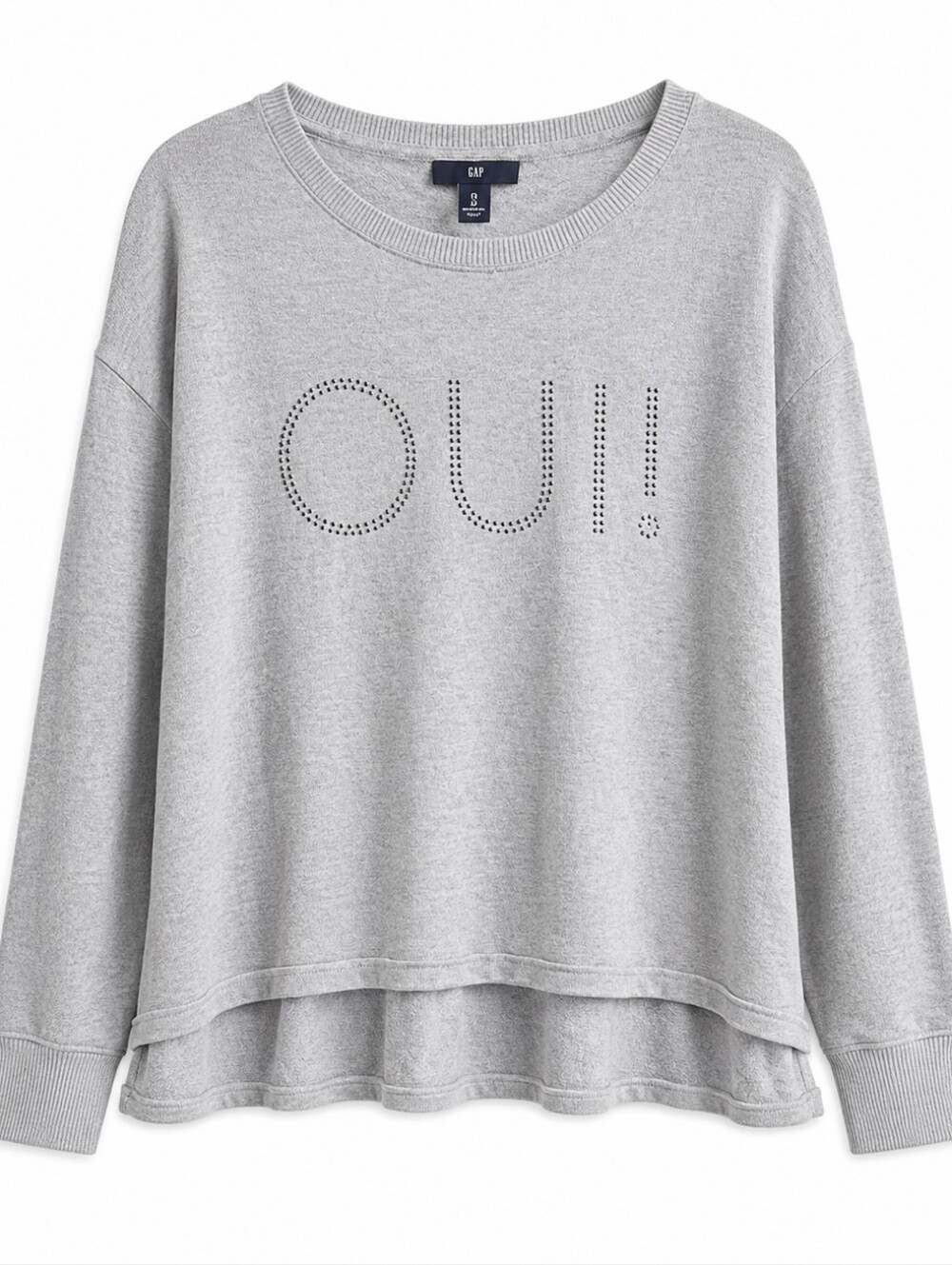 GAP Light Gray 'OUI!' Crew Neck Sweater Size LG